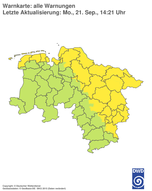 Current weather warning map: Niedersachsen / Bremen